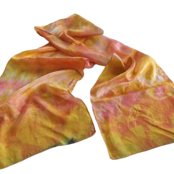 Accessories - Shibori Silk Scarf/ Hand Dyed/ Pink/ Orange/ Yellow